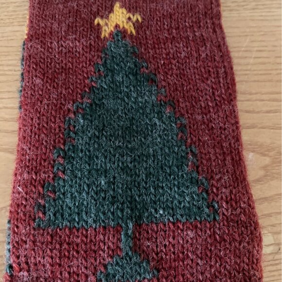 Vtg Handmade Knit Christmas Stocking w Tree and Star Design 19.5 Inch Red Gold - Picture 3 of 6